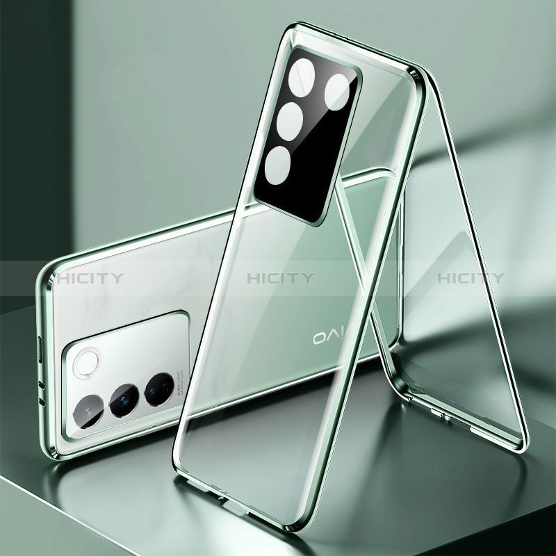 Coque Rebord Bumper Luxe Aluminum Metal Miroir 360 Degres Housse Etui Aimant P01 pour Vivo V27 5G Vert Plus