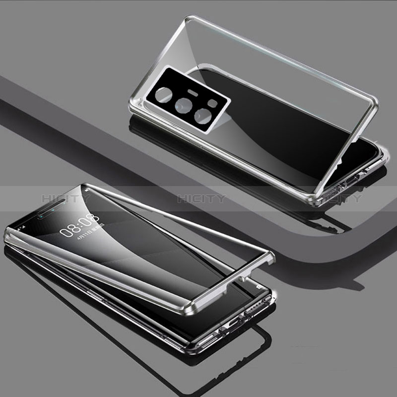 Coque Rebord Bumper Luxe Aluminum Metal Miroir 360 Degres Housse Etui Aimant P01 pour Vivo X70 Pro 5G Argent Plus