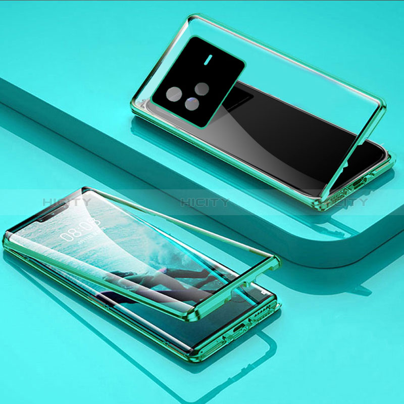 Coque Rebord Bumper Luxe Aluminum Metal Miroir 360 Degres Housse Etui Aimant P01 pour Vivo X80 5G Vert Plus