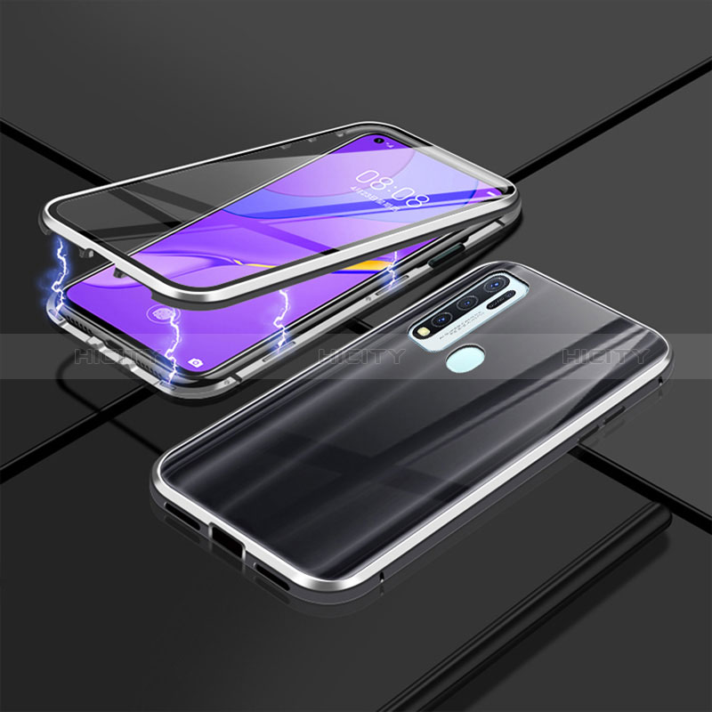 Coque Rebord Bumper Luxe Aluminum Metal Miroir 360 Degres Housse Etui Aimant P01 pour Vivo Y50 Argent Plus