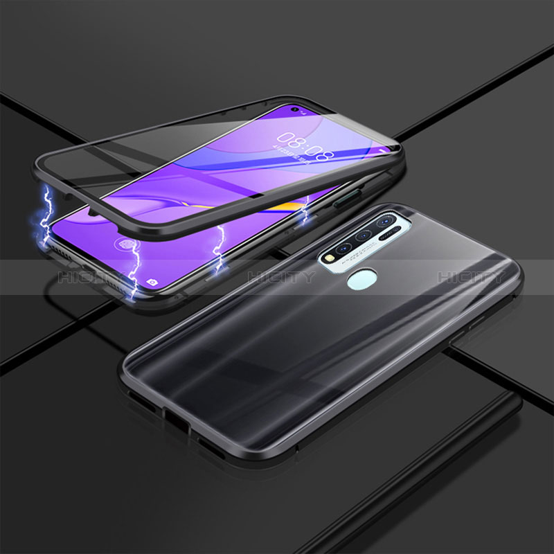 Coque Rebord Bumper Luxe Aluminum Metal Miroir 360 Degres Housse Etui Aimant P01 pour Vivo Y50 Noir Plus