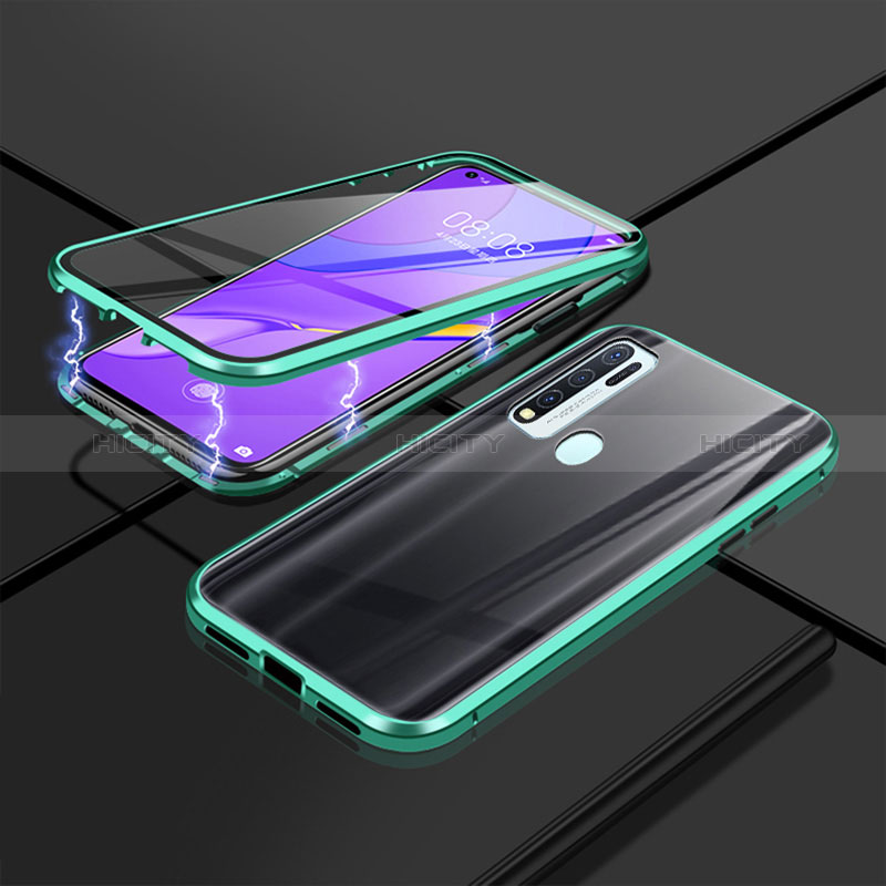 Coque Rebord Bumper Luxe Aluminum Metal Miroir 360 Degres Housse Etui Aimant P01 pour Vivo Y50 Vert Plus