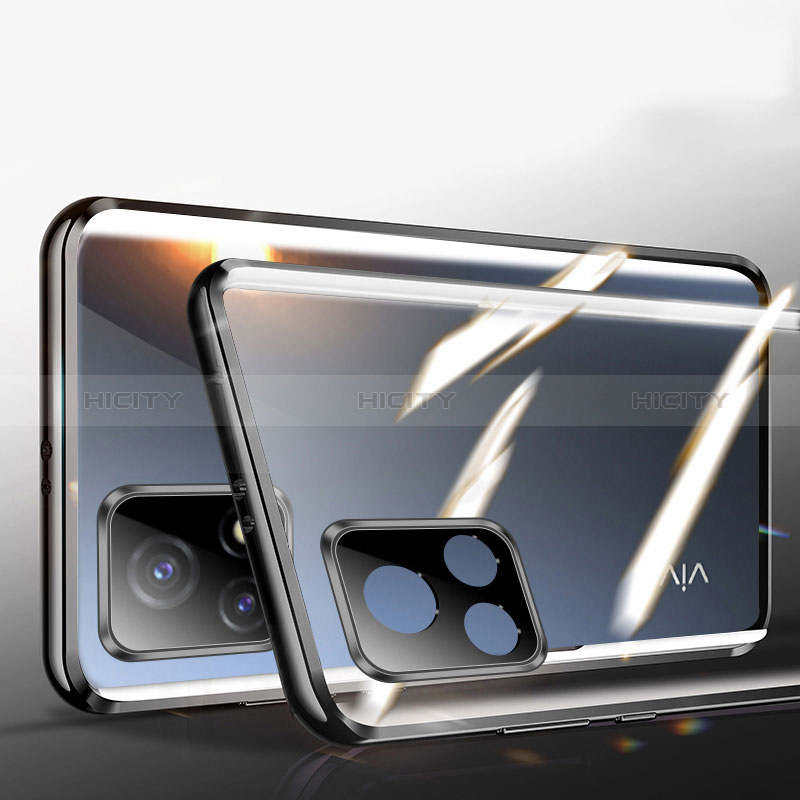 Coque Rebord Bumper Luxe Aluminum Metal Miroir 360 Degres Housse Etui Aimant P01 pour Vivo Y52s t1 5G Noir Plus