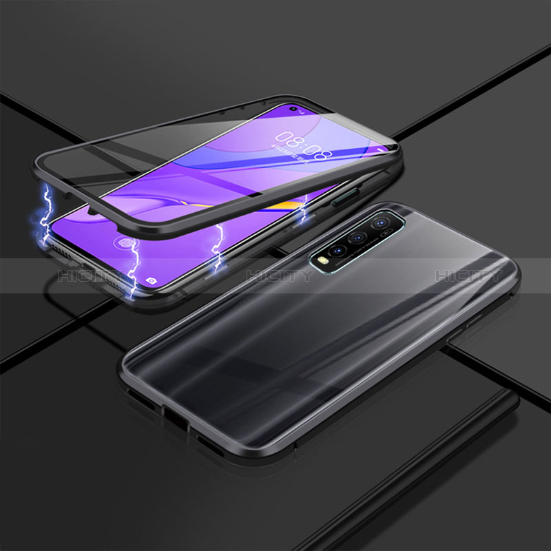 Coque Rebord Bumper Luxe Aluminum Metal Miroir 360 Degres Housse Etui Aimant P01 pour Vivo Y70t 5G Noir Plus