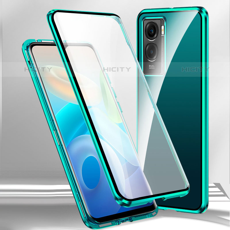 Coque Rebord Bumper Luxe Aluminum Metal Miroir 360 Degres Housse Etui Aimant P01 pour Vivo Y72t Vert Plus