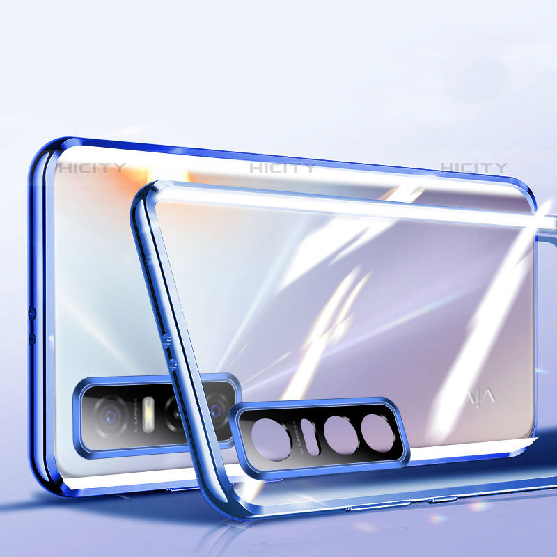 Coque Rebord Bumper Luxe Aluminum Metal Miroir 360 Degres Housse Etui Aimant P01 pour Vivo Y73s 5G Bleu Plus