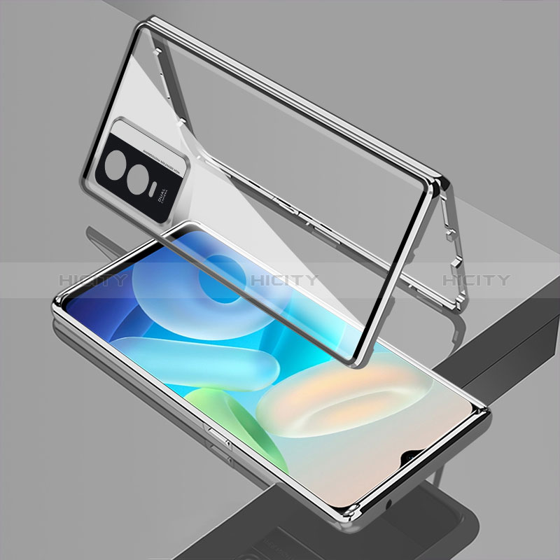 Coque Rebord Bumper Luxe Aluminum Metal Miroir 360 Degres Housse Etui Aimant P01 pour Vivo Y76s 5G Plus