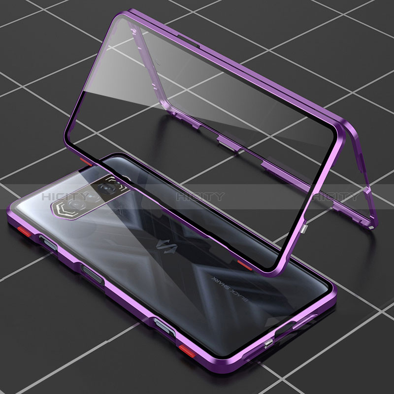 Coque Rebord Bumper Luxe Aluminum Metal Miroir 360 Degres Housse Etui Aimant P01 pour Xiaomi Black Shark 4 5G Violet Plus