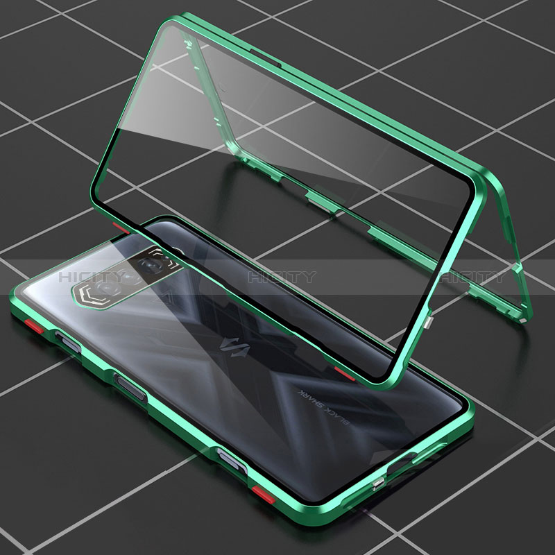 Coque Rebord Bumper Luxe Aluminum Metal Miroir 360 Degres Housse Etui Aimant P01 pour Xiaomi Black Shark 4S 5G Vert Plus