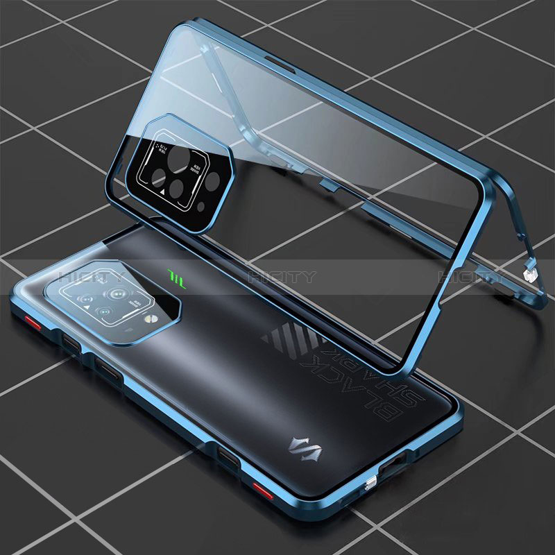 Coque Rebord Bumper Luxe Aluminum Metal Miroir 360 Degres Housse Etui Aimant P01 pour Xiaomi Black Shark 5 5G Bleu Plus