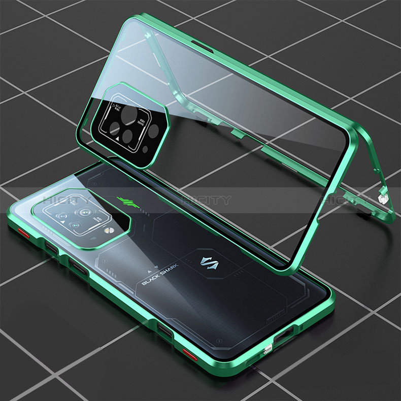 Coque Rebord Bumper Luxe Aluminum Metal Miroir 360 Degres Housse Etui Aimant P01 pour Xiaomi Black Shark 5 Pro 5G Vert Plus