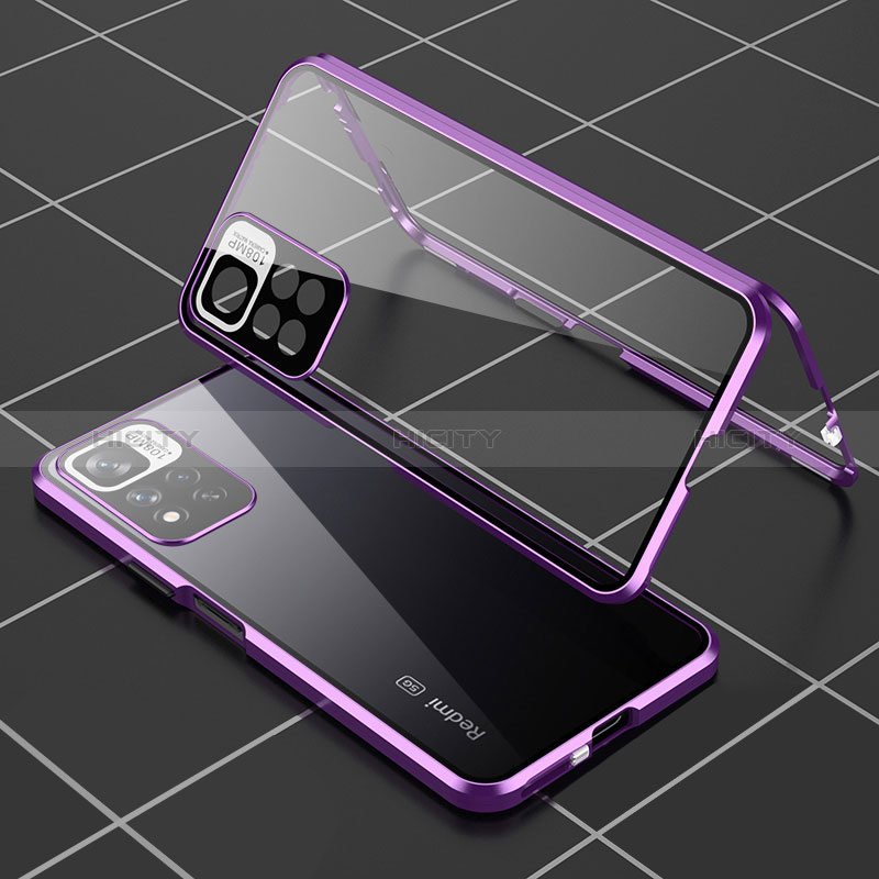 Coque Rebord Bumper Luxe Aluminum Metal Miroir 360 Degres Housse Etui Aimant P01 pour Xiaomi Mi 11i 5G (2022) Violet Plus