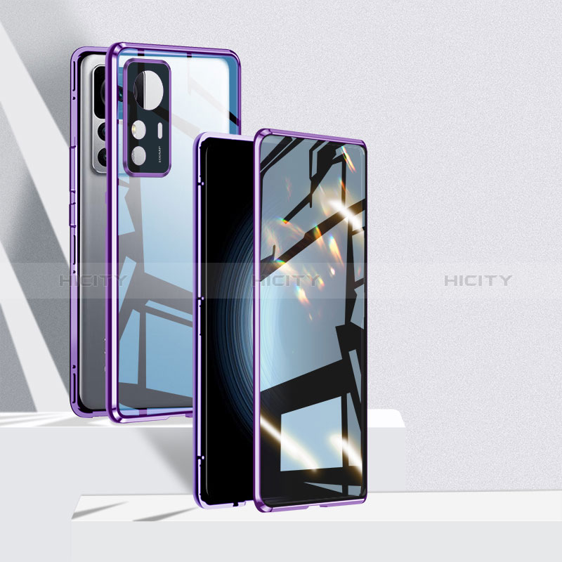 Coque Rebord Bumper Luxe Aluminum Metal Miroir 360 Degres Housse Etui Aimant P01 pour Xiaomi Mi 12T Pro 5G Violet Plus