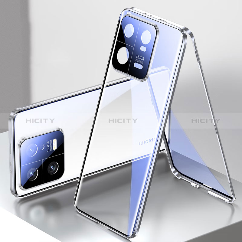 Coque Rebord Bumper Luxe Aluminum Metal Miroir 360 Degres Housse Etui Aimant P01 pour Xiaomi Mi 13 5G Argent Plus