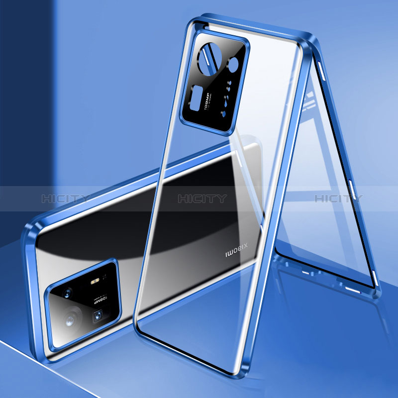 Coque Rebord Bumper Luxe Aluminum Metal Miroir 360 Degres Housse Etui Aimant P01 pour Xiaomi Mi Mix 4 5G Bleu Plus