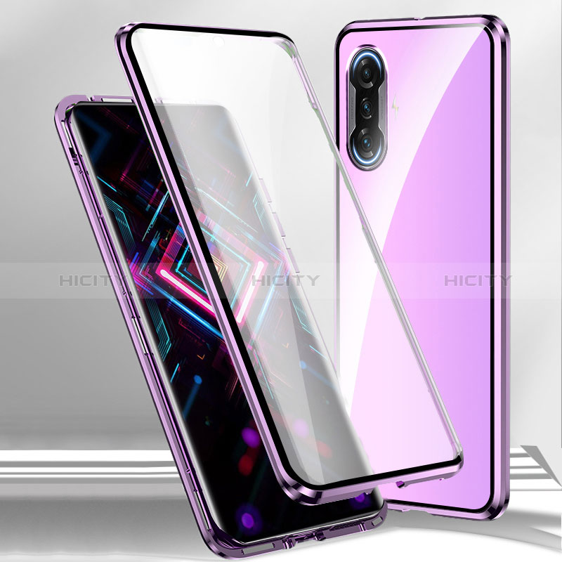 Coque Rebord Bumper Luxe Aluminum Metal Miroir 360 Degres Housse Etui Aimant P01 pour Xiaomi Poco F3 GT 5G Violet Plus