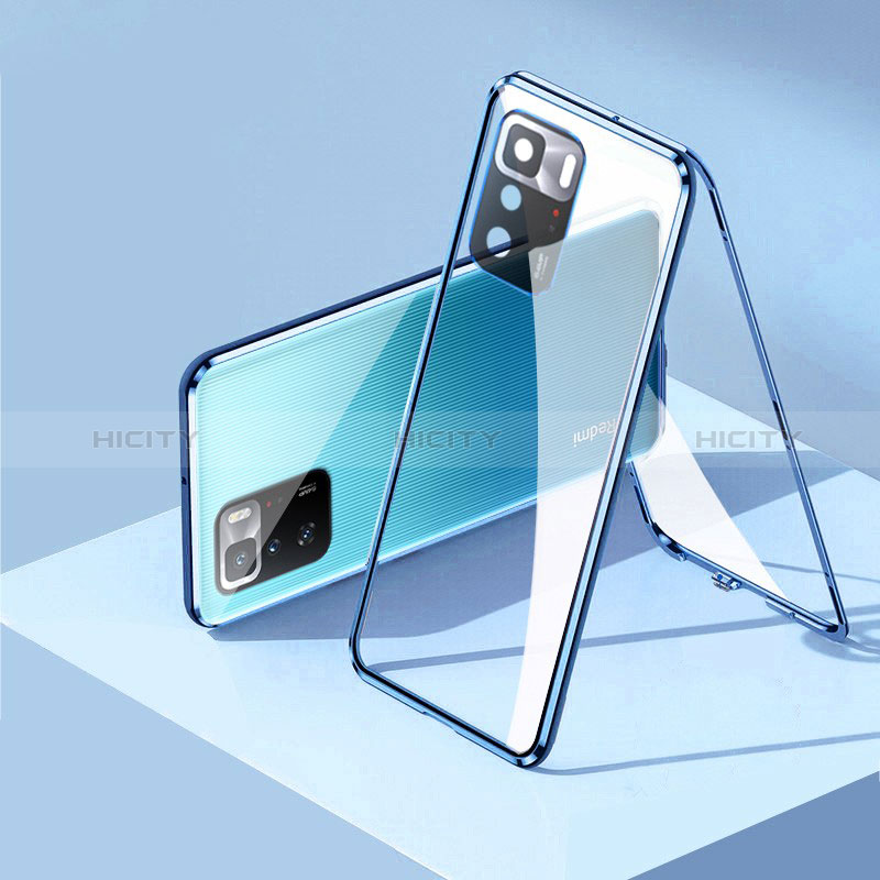 Coque Rebord Bumper Luxe Aluminum Metal Miroir 360 Degres Housse Etui Aimant P01 pour Xiaomi Poco X3 GT 5G Bleu Plus