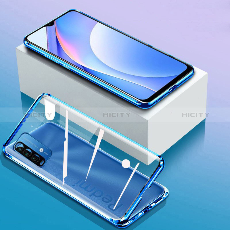 Coque Rebord Bumper Luxe Aluminum Metal Miroir 360 Degres Housse Etui Aimant P01 pour Xiaomi Redmi 9 Power Bleu Plus