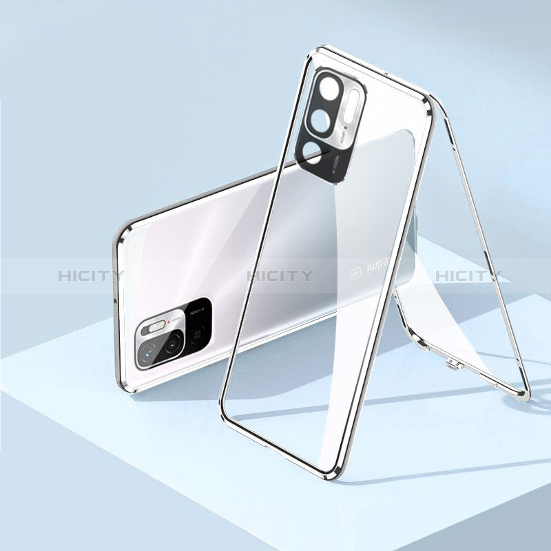 Coque Rebord Bumper Luxe Aluminum Metal Miroir 360 Degres Housse Etui Aimant P01 pour Xiaomi Redmi Note 10 5G Argent Plus