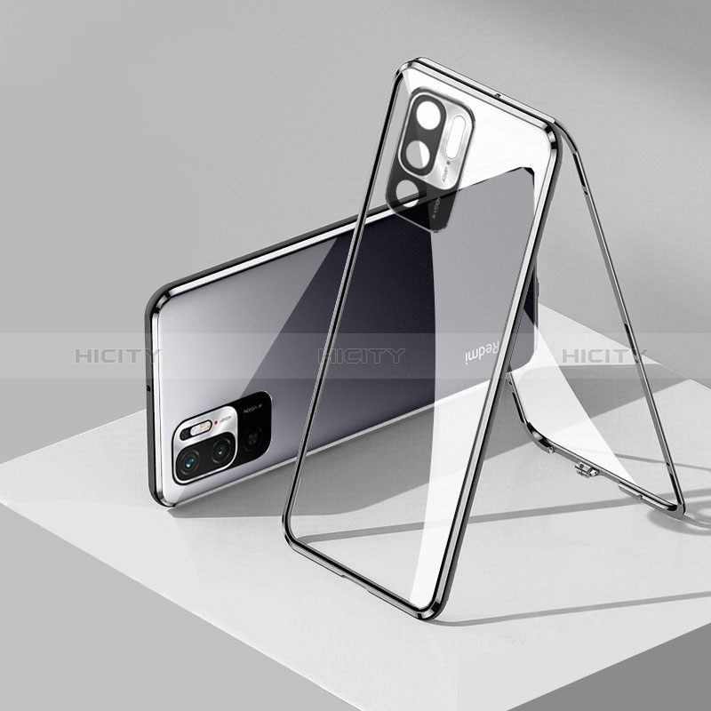 Coque Rebord Bumper Luxe Aluminum Metal Miroir 360 Degres Housse Etui Aimant P01 pour Xiaomi Redmi Note 10 5G Noir Plus