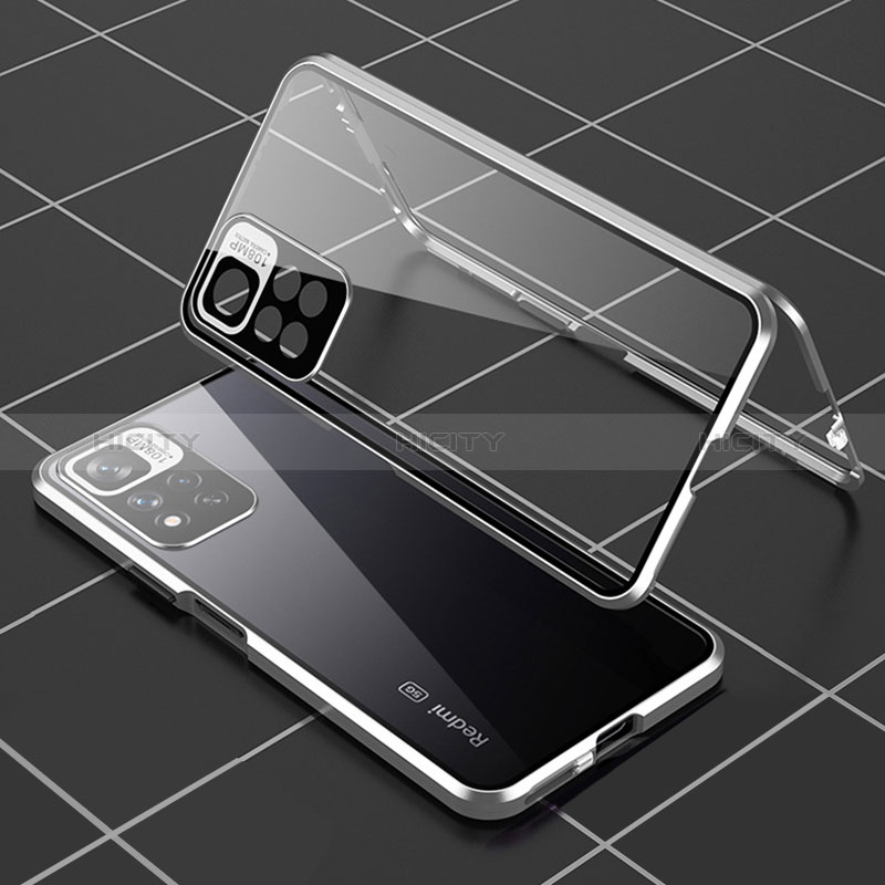 Coque Rebord Bumper Luxe Aluminum Metal Miroir 360 Degres Housse Etui Aimant P01 pour Xiaomi Redmi Note 11 Pro+ Plus 5G Argent Plus