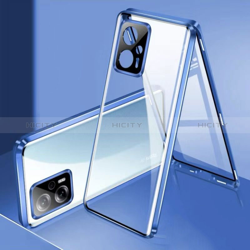Coque Rebord Bumper Luxe Aluminum Metal Miroir 360 Degres Housse Etui Aimant P01 pour Xiaomi Redmi Note 11T Pro 5G Bleu Plus