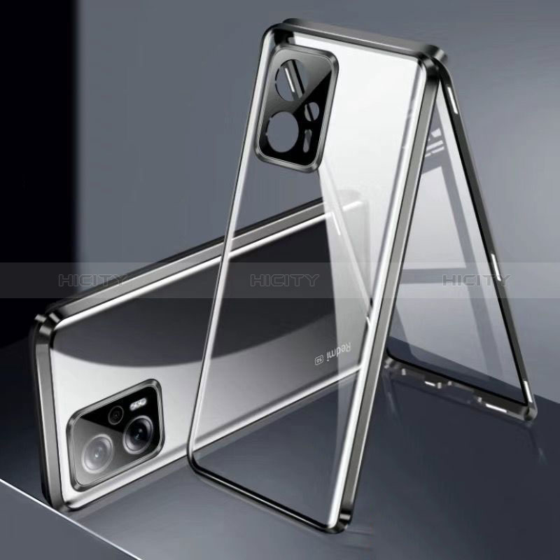 Coque Rebord Bumper Luxe Aluminum Metal Miroir 360 Degres Housse Etui Aimant P01 pour Xiaomi Redmi Note 11T Pro 5G Noir Plus