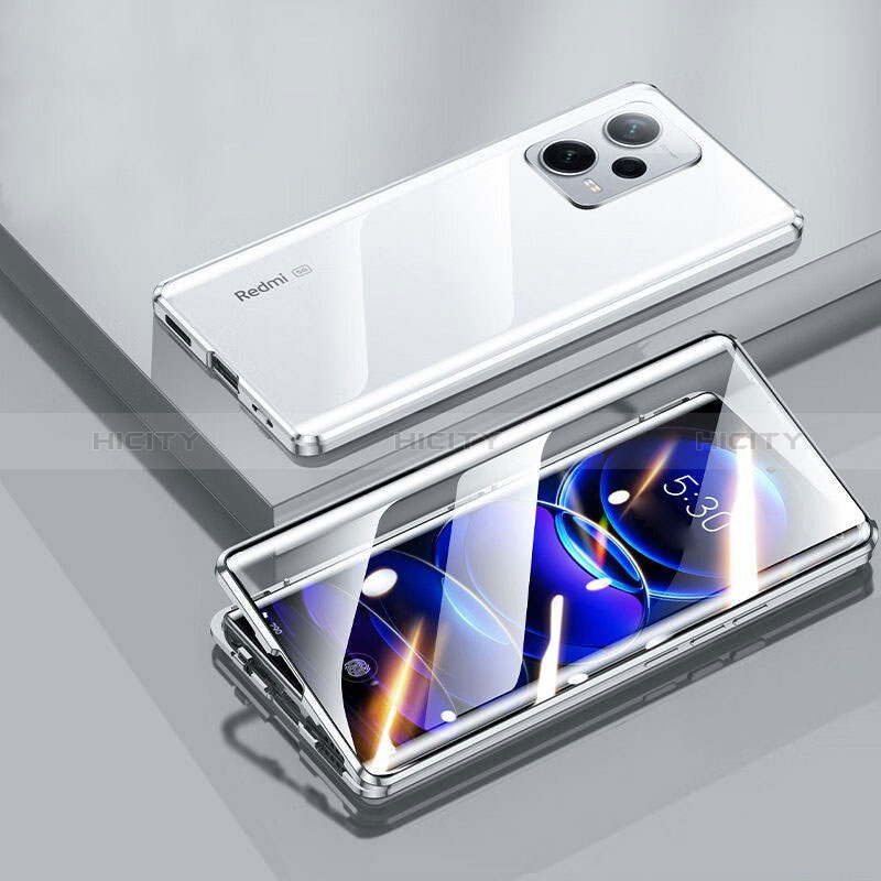 Coque Rebord Bumper Luxe Aluminum Metal Miroir 360 Degres Housse Etui Aimant P01 pour Xiaomi Redmi Note 12 5G Argent Plus