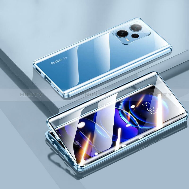 Coque Rebord Bumper Luxe Aluminum Metal Miroir 360 Degres Housse Etui Aimant P01 pour Xiaomi Redmi Note 12 5G Bleu Plus