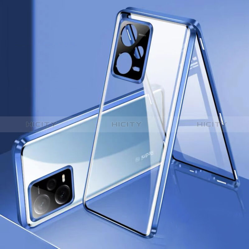 Coque Rebord Bumper Luxe Aluminum Metal Miroir 360 Degres Housse Etui Aimant P01 pour Xiaomi Redmi Note 12 Explorer Bleu Plus