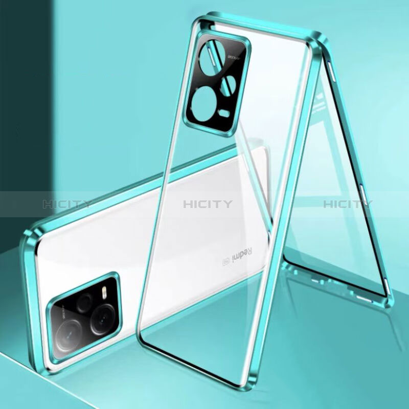 Coque Rebord Bumper Luxe Aluminum Metal Miroir 360 Degres Housse Etui Aimant P01 pour Xiaomi Redmi Note 12 Explorer Vert Plus