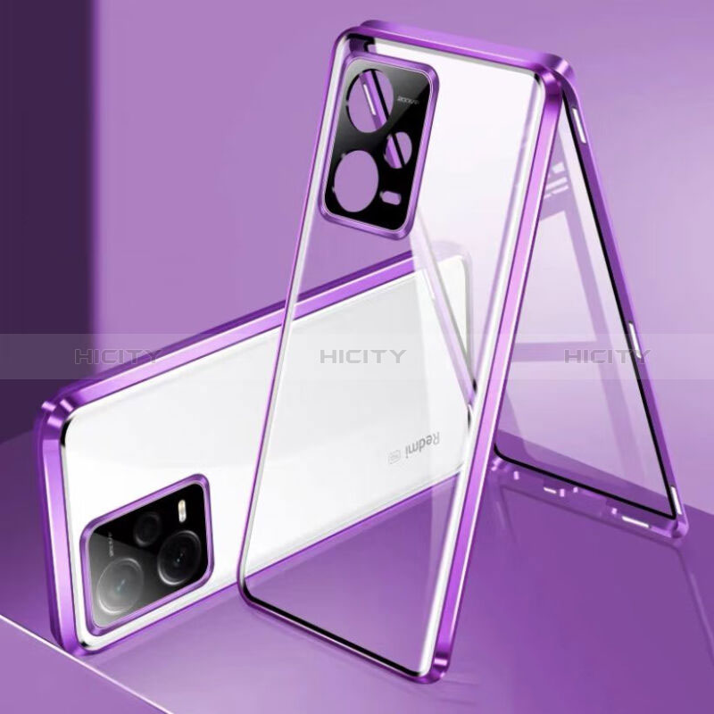 Coque Rebord Bumper Luxe Aluminum Metal Miroir 360 Degres Housse Etui Aimant P01 pour Xiaomi Redmi Note 12 Explorer Violet Plus