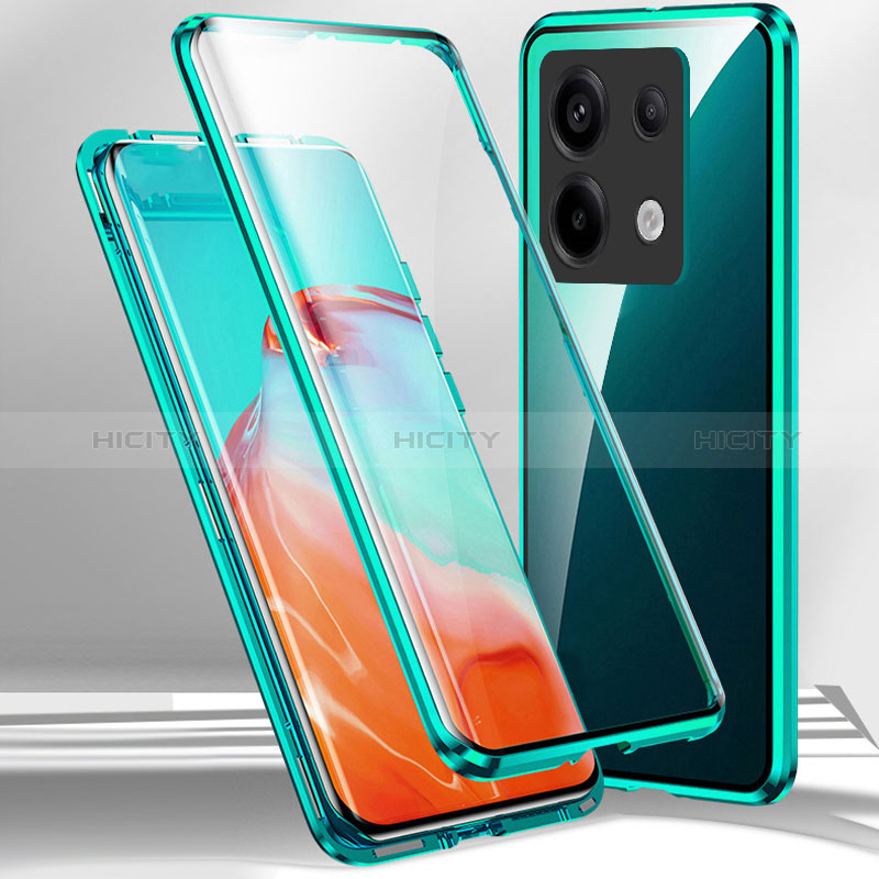 Coque Rebord Bumper Luxe Aluminum Metal Miroir 360 Degres Housse Etui Aimant P01 pour Xiaomi Redmi Note 13 Pro 5G Vert Plus