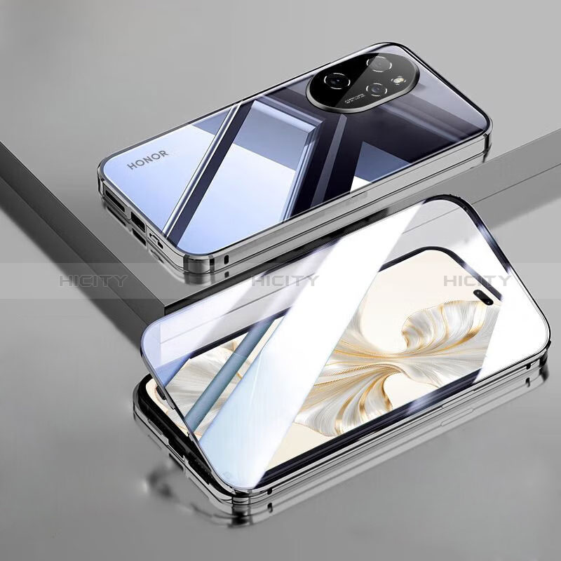 Coque Rebord Bumper Luxe Aluminum Metal Miroir 360 Degres Housse Etui Aimant P02 pour Huawei Honor 100 Pro 5G Noir Plus