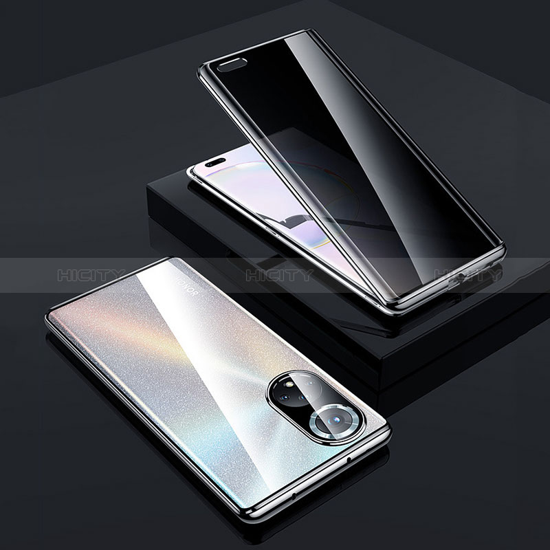 Coque Rebord Bumper Luxe Aluminum Metal Miroir 360 Degres Housse Etui Aimant P02 pour Huawei Honor 50 Pro 5G Argent Plus