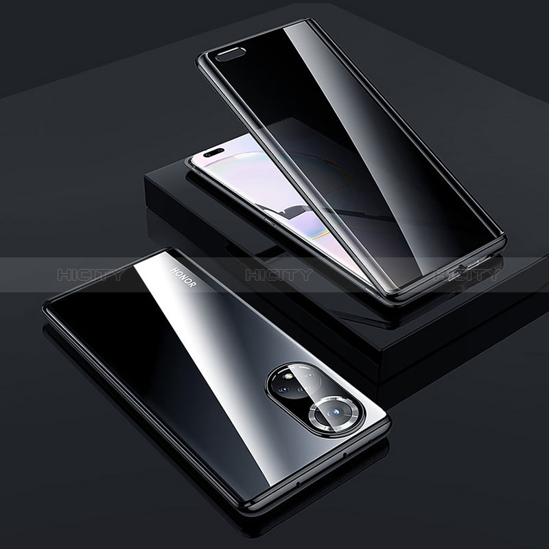 Coque Rebord Bumper Luxe Aluminum Metal Miroir 360 Degres Housse Etui Aimant P02 pour Huawei Honor 50 Pro 5G Noir Plus