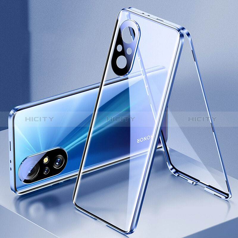 Coque Rebord Bumper Luxe Aluminum Metal Miroir 360 Degres Housse Etui Aimant P02 pour Huawei Honor 50 SE 5G Bleu Plus