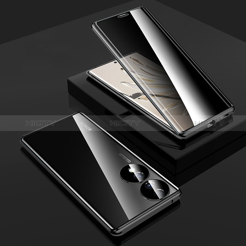 Coque Rebord Bumper Luxe Aluminum Metal Miroir 360 Degres Housse Etui Aimant P02 pour Huawei Honor 70 5G Noir Plus