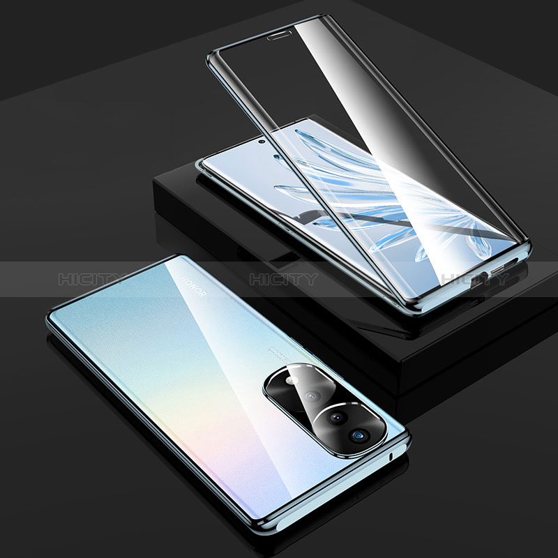 Coque Rebord Bumper Luxe Aluminum Metal Miroir 360 Degres Housse Etui Aimant P02 pour Huawei Honor 70 Pro+ Plus 5G Bleu Plus