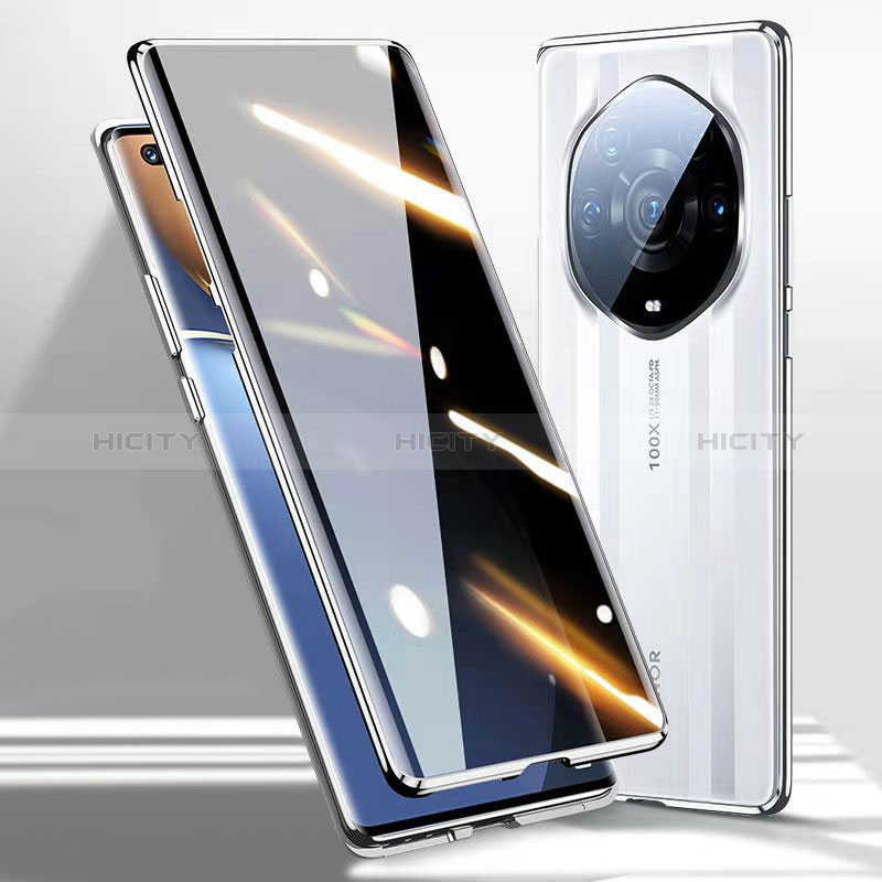 Coque Rebord Bumper Luxe Aluminum Metal Miroir 360 Degres Housse Etui Aimant P02 pour Huawei Honor Magic3 Pro+ Plus 5G Argent Plus