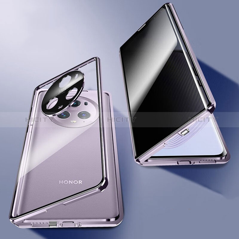 Coque Rebord Bumper Luxe Aluminum Metal Miroir 360 Degres Housse Etui Aimant P02 pour Huawei Honor Magic5 Pro 5G Violet Plus