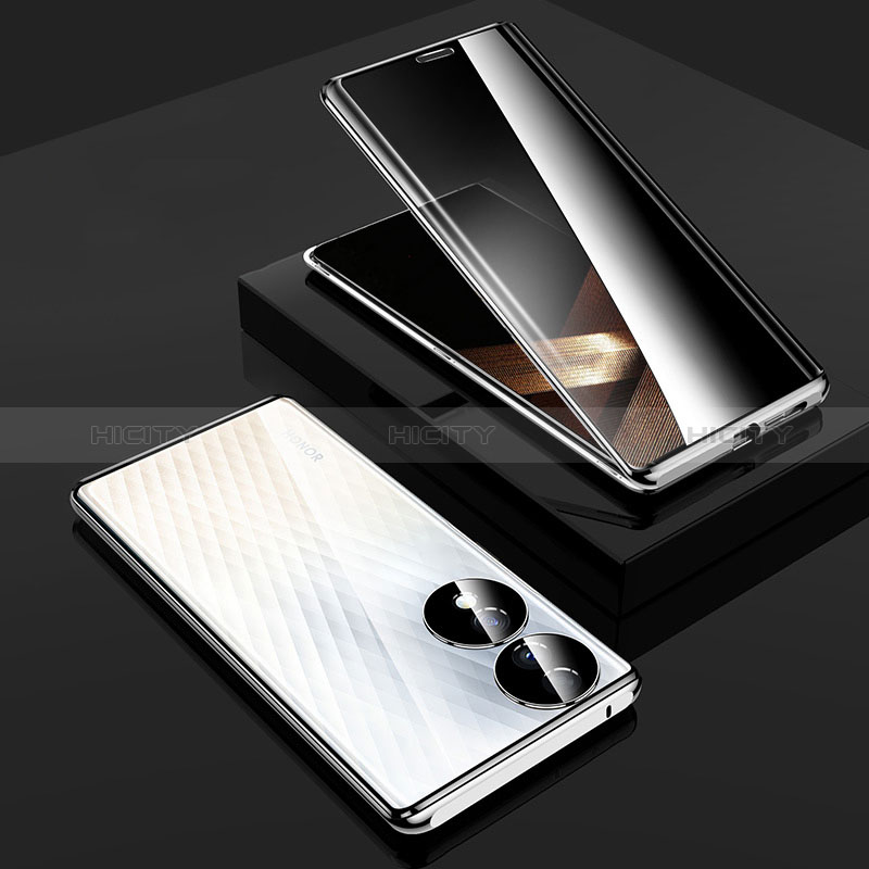 Coque Rebord Bumper Luxe Aluminum Metal Miroir 360 Degres Housse Etui Aimant P02 pour Huawei Honor X7b Argent Plus