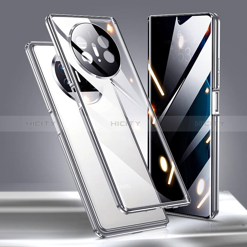 Coque Rebord Bumper Luxe Aluminum Metal Miroir 360 Degres Housse Etui Aimant P02 pour Huawei Mate X5 Argent Plus