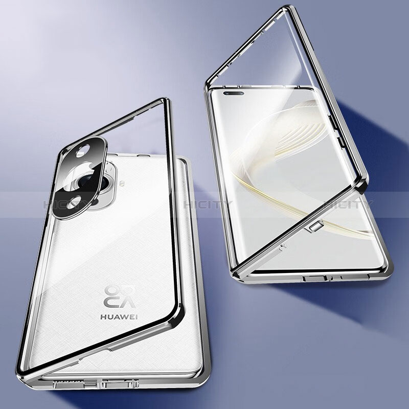 Coque Rebord Bumper Luxe Aluminum Metal Miroir 360 Degres Housse Etui Aimant P02 pour Huawei Nova 11 Pro Argent Plus