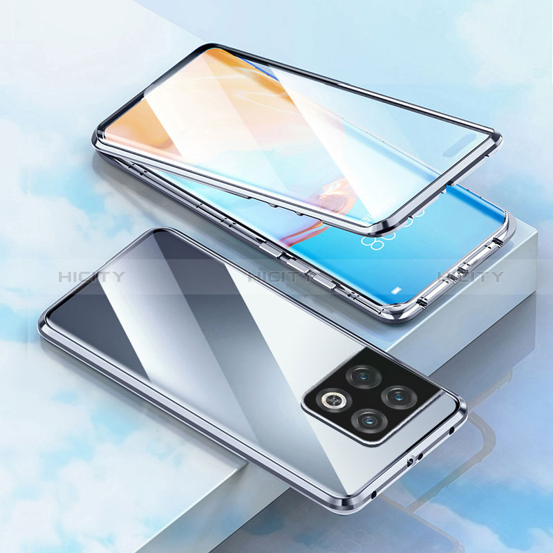 Coque Rebord Bumper Luxe Aluminum Metal Miroir 360 Degres Housse Etui Aimant P02 pour OnePlus 10 Pro 5G Argent Plus