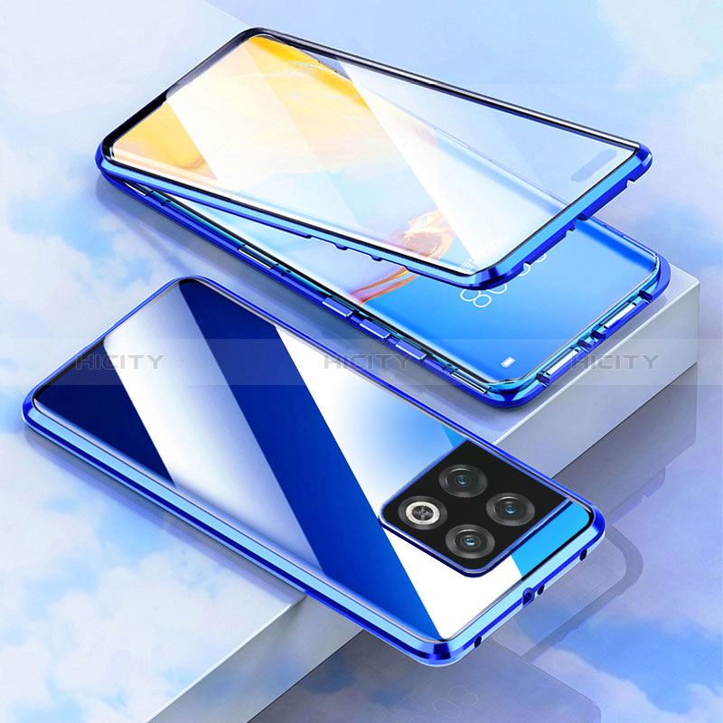 Coque Rebord Bumper Luxe Aluminum Metal Miroir 360 Degres Housse Etui Aimant P02 pour OnePlus 10 Pro 5G Bleu Plus