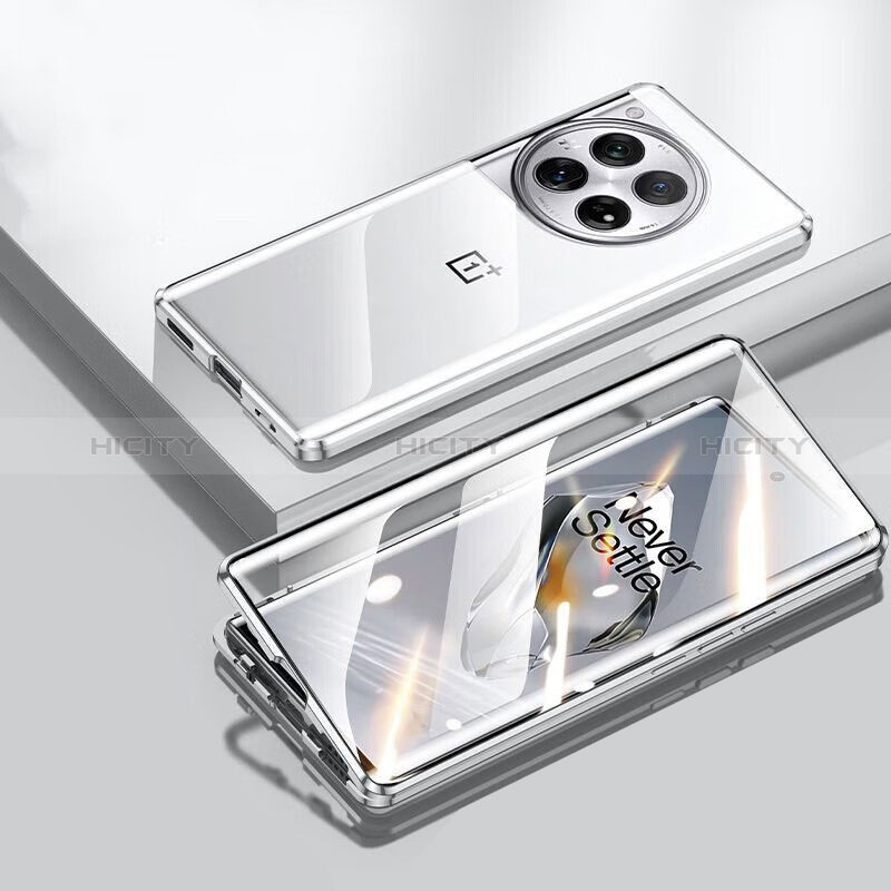 Coque Rebord Bumper Luxe Aluminum Metal Miroir 360 Degres Housse Etui Aimant P02 pour OnePlus 12R 5G Argent Plus