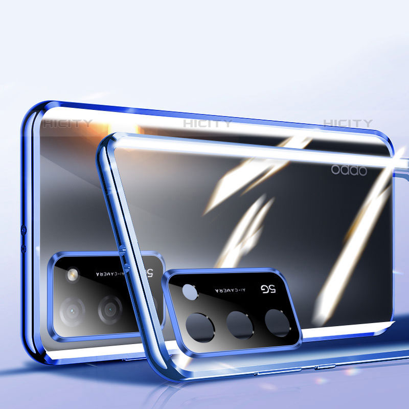 Coque Rebord Bumper Luxe Aluminum Metal Miroir 360 Degres Housse Etui Aimant P02 pour Oppo A53s 5G Bleu Plus