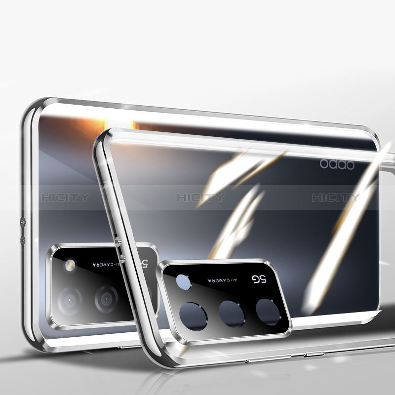 Coque Rebord Bumper Luxe Aluminum Metal Miroir 360 Degres Housse Etui Aimant P02 pour Oppo A56 5G Argent Plus