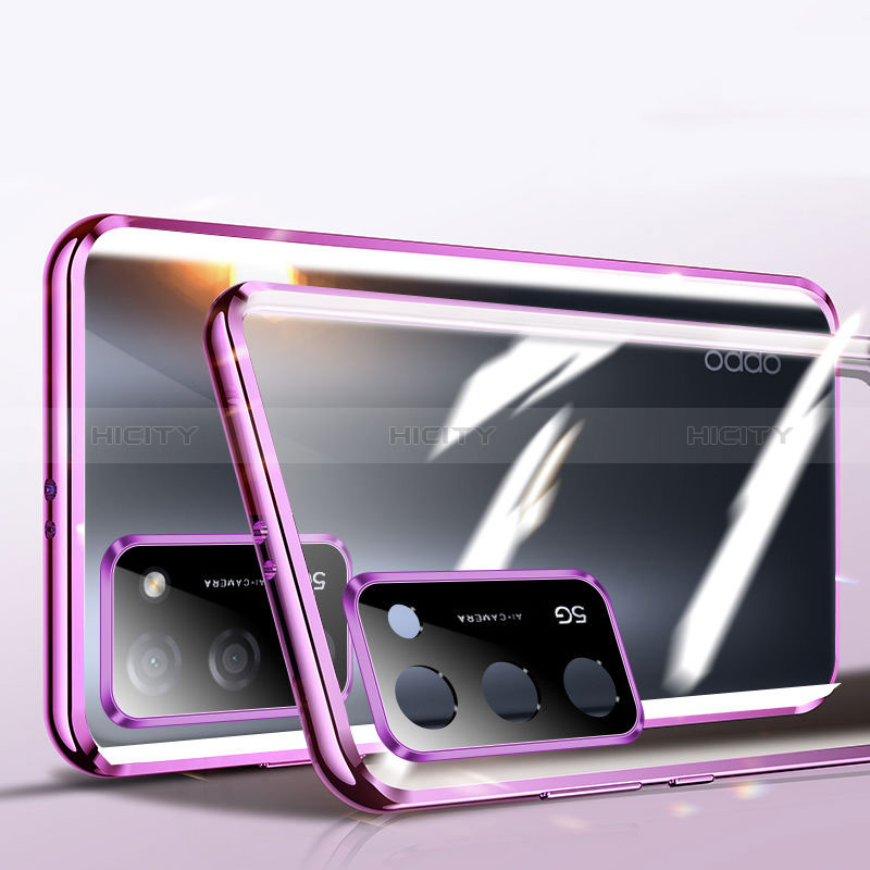 Coque Rebord Bumper Luxe Aluminum Metal Miroir 360 Degres Housse Etui Aimant P02 pour Oppo A56 5G Violet Plus